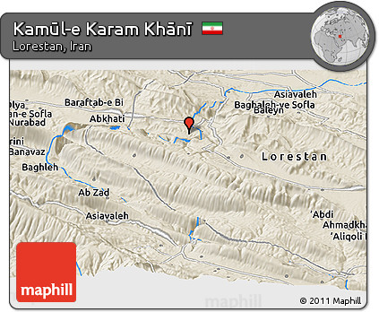 Shaded Relief Panoramic Map of Kamūl-e Karam Khānī