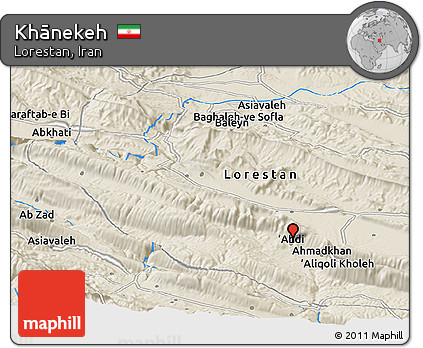 Shaded Relief Panoramic Map of Khānekeh
