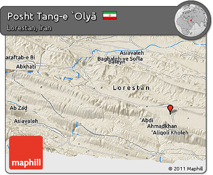 Shaded Relief Panoramic Map of Posht Tang-e `Olyā
