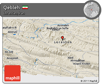 Shaded Relief Panoramic Map of Qebleh