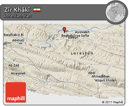 Shaded Relief Panoramic Map of Zīr Khākī