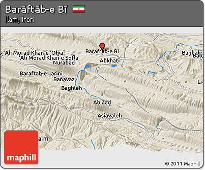 Shaded Relief Panoramic Map of Barāftāb-e Bī