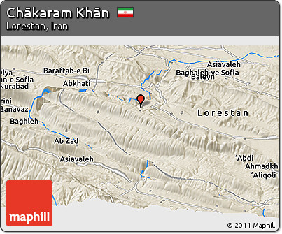 Shaded Relief Panoramic Map of Chākaram Khān