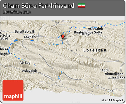 Shaded Relief Panoramic Map of Cham Būr-e Farkhīnvand
