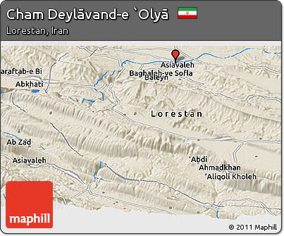Shaded Relief Panoramic Map of Cham Deylāvand-e `Olyā