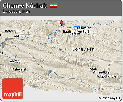Shaded Relief Panoramic Map of Cham-e Kūchak