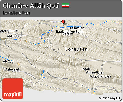 Shaded Relief Panoramic Map of Chenār-e Allāh Qolī