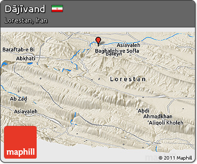 Shaded Relief Panoramic Map of Dājīvand