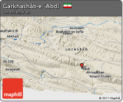 Shaded Relief Panoramic Map of Garkhashāb-e `Abdī