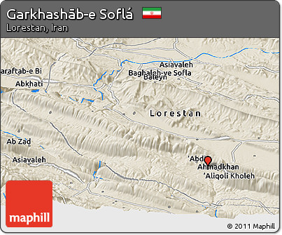 Shaded Relief Panoramic Map of Garkhashāb-e Soflá