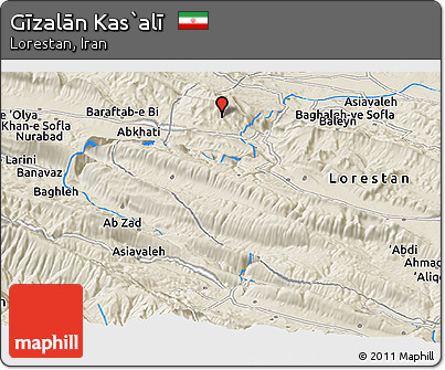 Shaded Relief Panoramic Map of Gīzalān Kas`alī