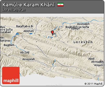 Shaded Relief Panoramic Map of Kamūl-e Karam Khānī