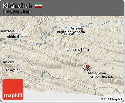 Shaded Relief Panoramic Map of Khānekeh