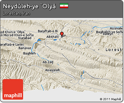 Shaded Relief Panoramic Map of Neydūleh-ye `Olyā