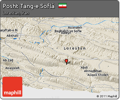 Shaded Relief Panoramic Map of Posht Tang-e Soflá