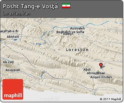 Shaded Relief Panoramic Map of Posht Tang-e Vosţá