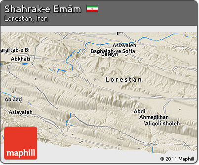 Shaded Relief Panoramic Map of Shahrak-e Emām