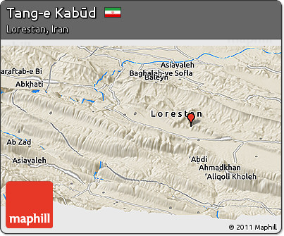 Shaded Relief Panoramic Map of Tang-e Kabūd
