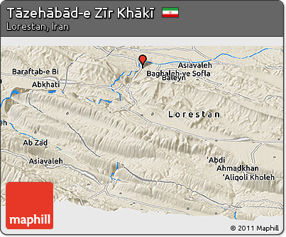 Shaded Relief Panoramic Map of Tāzehābād-e Zīr Khākī