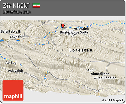 Shaded Relief Panoramic Map of Zīr Khākī