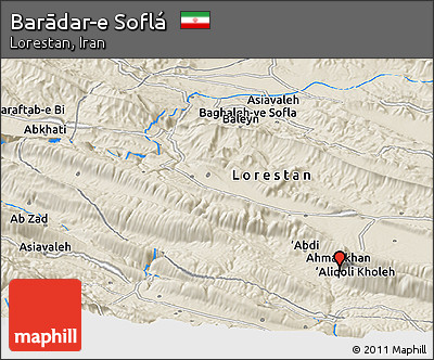 Shaded Relief Panoramic Map of Barādar-e Soflá