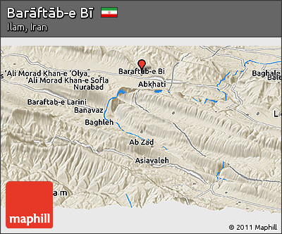 Shaded Relief Panoramic Map of Barāftāb-e Bī