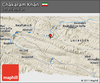 Shaded Relief Panoramic Map of Chākaram Khān