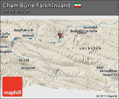 Shaded Relief Panoramic Map of Cham Būr-e Farkhīnvand