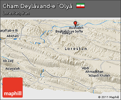 Shaded Relief Panoramic Map of Cham Deylāvand-e `Olyā