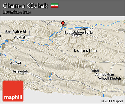 Shaded Relief Panoramic Map of Cham-e Kūchak