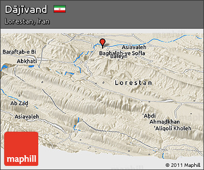 Shaded Relief Panoramic Map of Dājīvand
