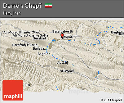Shaded Relief Panoramic Map of Darreh Chapī
