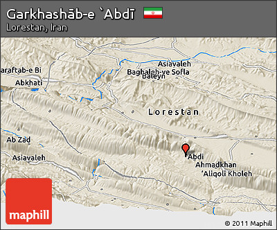 Shaded Relief Panoramic Map of Garkhashāb-e `Abdī