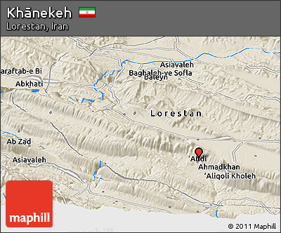 Shaded Relief Panoramic Map of Khānekeh