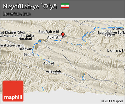Shaded Relief Panoramic Map of Neydūleh-ye `Olyā