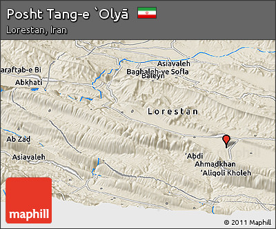 Shaded Relief Panoramic Map of Posht Tang-e `Olyā