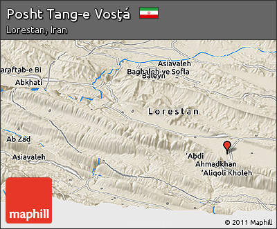 Shaded Relief Panoramic Map of Posht Tang-e Vosţá