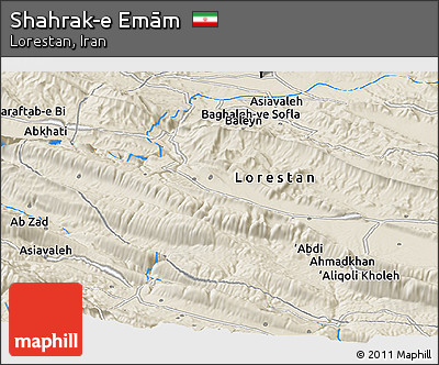 Shaded Relief Panoramic Map of Shahrak-e Emām