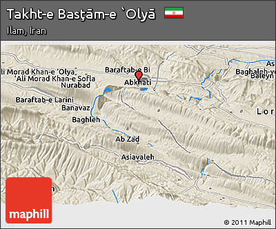 Shaded Relief Panoramic Map of Takht-e Basţām-e `Olyā
