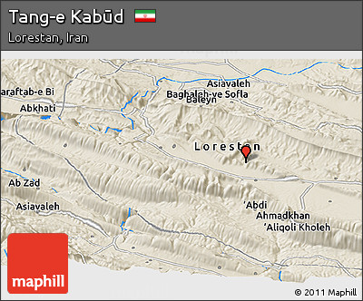 Shaded Relief Panoramic Map of Tang-e Kabūd