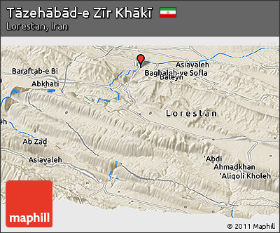 Shaded Relief Panoramic Map of Tāzehābād-e Zīr Khākī
