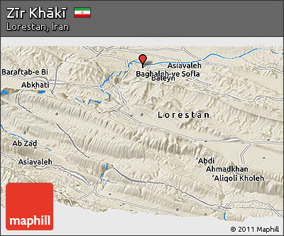 Shaded Relief Panoramic Map of Zīr Khākī