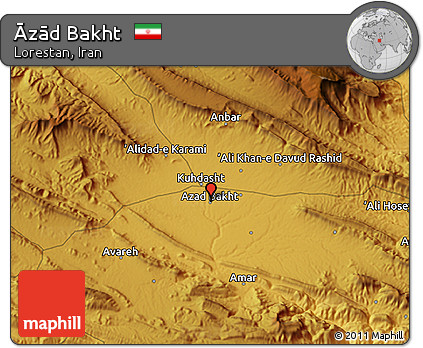 Physical 3D Map of Āzād Bakht