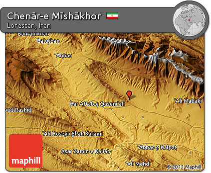 Physical 3D Map of Chenār-e Mīshākhor