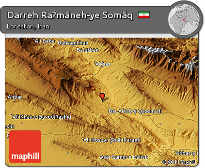 Physical 3D Map of Darreh Raḩmāneh-ye Somāq