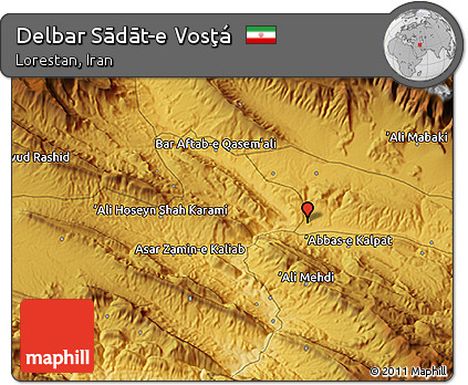 Physical 3D Map of Delbar Sādāt-e Vosţá