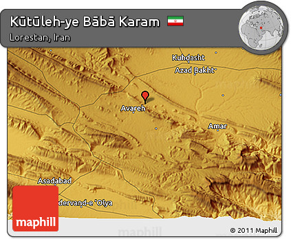 Physical 3D Map of Kūtūleh-ye Bābā Karam