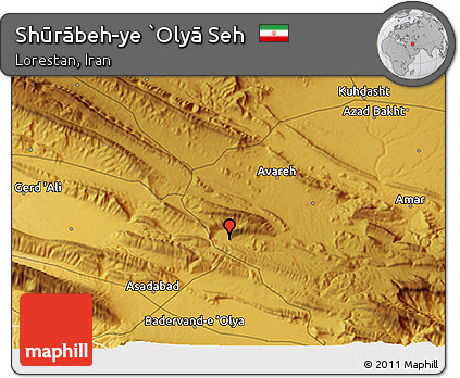 Physical 3D Map of Shūrābeh-ye `Olyā Seh
