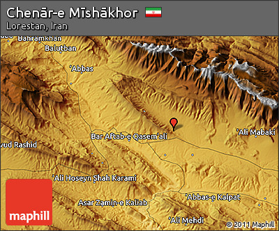 Physical 3D Map of Chenār-e Mīshākhor