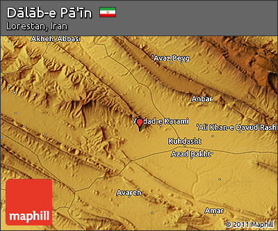 Physical 3D Map of Dālāb-e Pā'īn